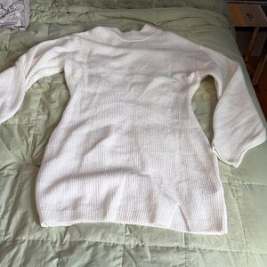 H&M White Ribbed Knit Midi Dress